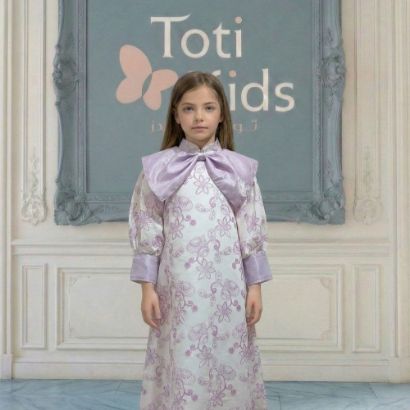 صورة فستان بناتي بنفسجي مشجر بدلعة وأكمام شفافة - 1134